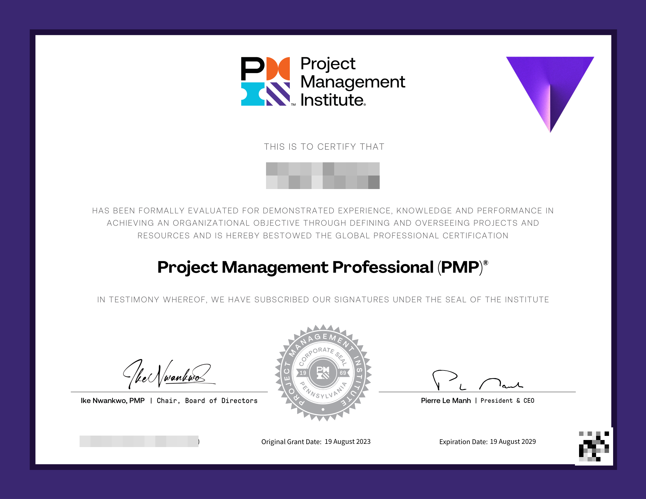 Project Management Professional (PMP) 证书